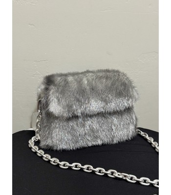 Silver-grey plush flap bag