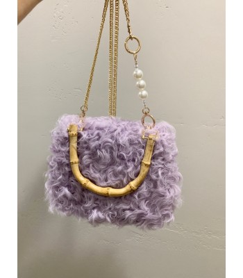 Lilac plush bag with bamboo...