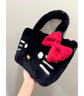 Black plush bag with cute...