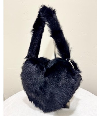 Heart-shaped black plush bag